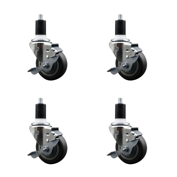 Service Caster 3.5'' Thermoplastic Rubber Swivel 1-1/2'' Expanding Stem Caster Set with Brake, 4PK SCC-EX20S3514-TPRB-TLB-112-4 - main